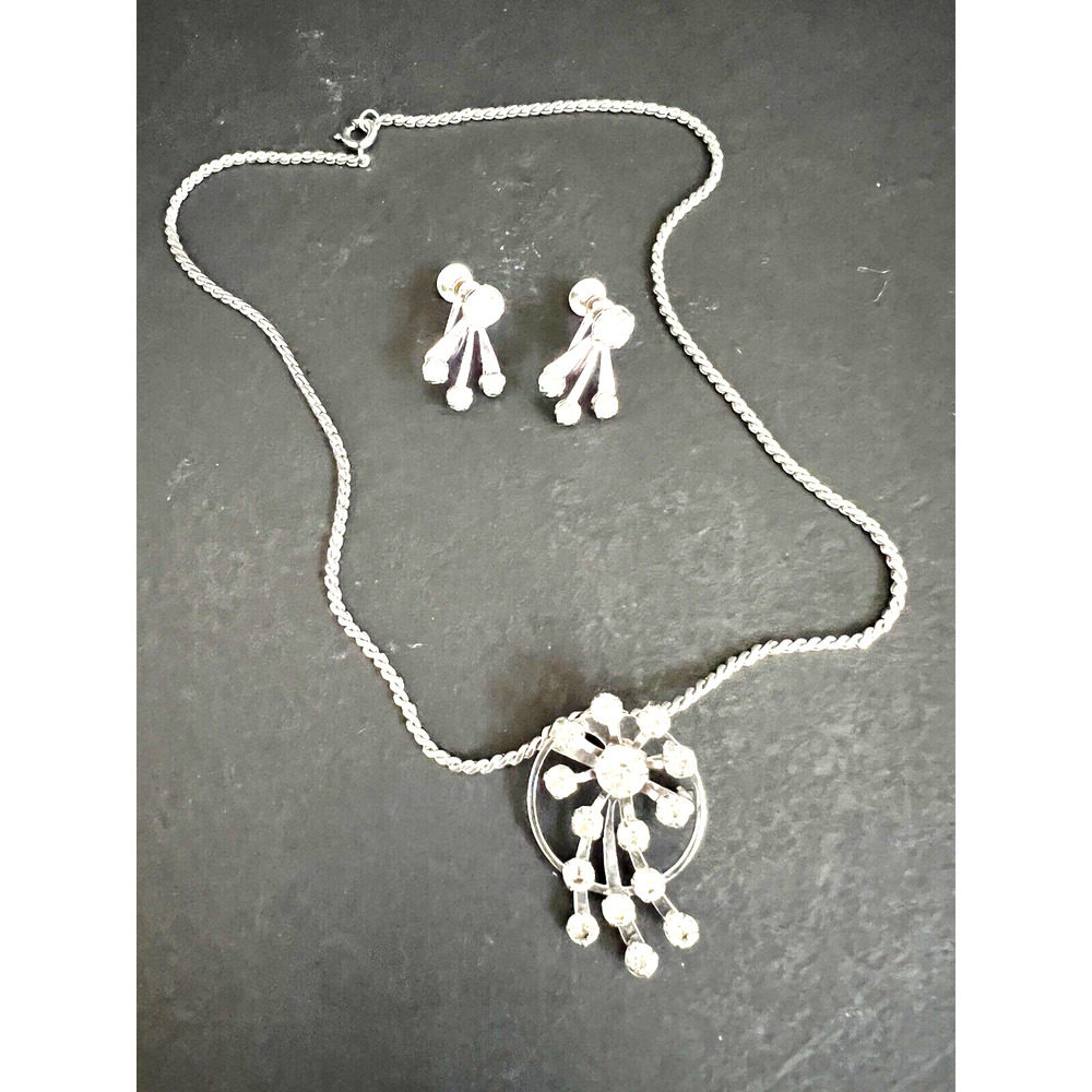 Vintage Signed B.N. (Bugbee & Niles) Rhodium Rhinestone Necklace & Earrings Set